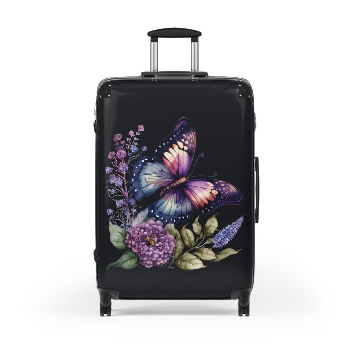 Purple Butterfly Suitcase - A chic travel companion featuring a graceful purple butterfly design, bringing a touch of elegance to your journeys.