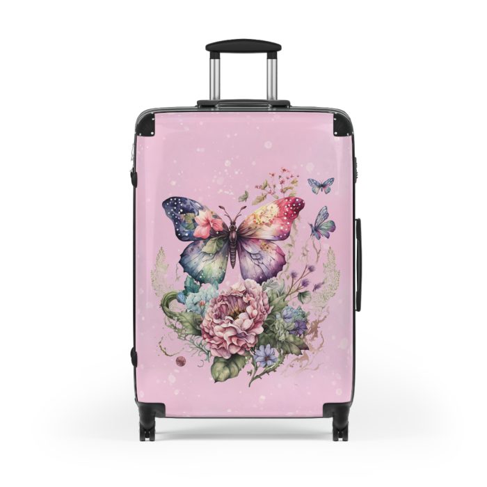 Floral Butterfly Suitcase - A chic travel companion adorned with vibrant florals and delicate butterflies, perfect for the stylish wanderer.