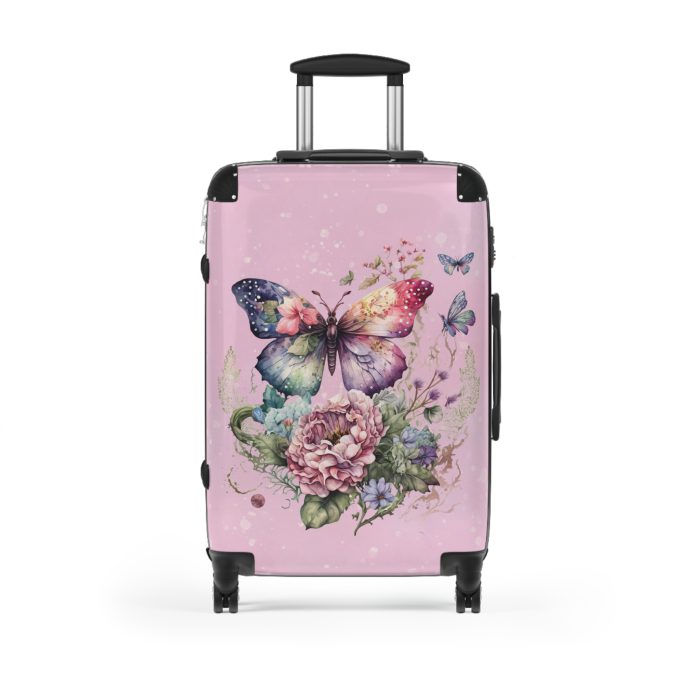 Floral Butterfly Suitcase - A chic travel companion adorned with vibrant florals and delicate butterflies, perfect for the stylish wanderer.