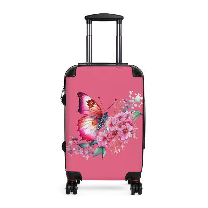 Pink Butterfly Floral Suitcase - A chic travel companion featuring delicate pink hues and butterfly motifs, combining fashion with durability.