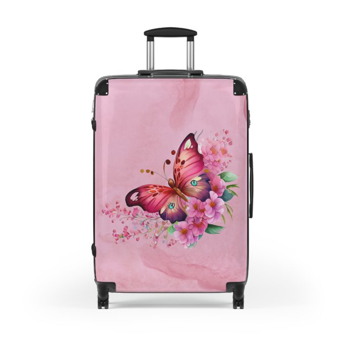 Pink Butterfly Floral Suitcase - A chic travel companion featuring delicate pink hues and butterfly motifs, combining fashion with durability.