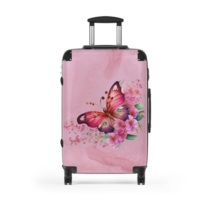 Pink Butterfly Floral Suitcase - A chic travel companion featuring delicate pink hues and butterfly motifs, combining fashion with durability.