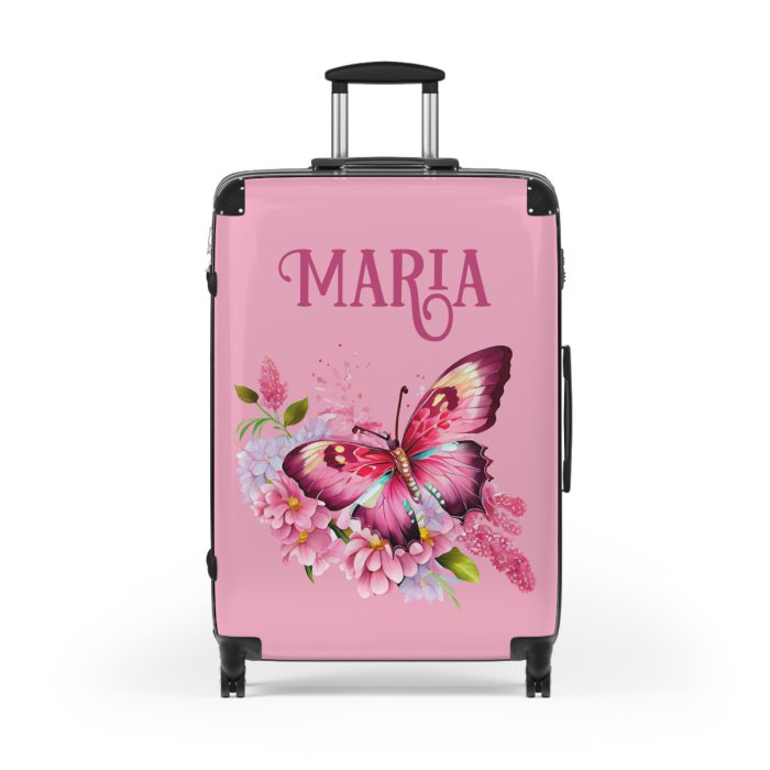 Custom Pink Butterfly Floral Suitcase - Design your travel companion with unique pink hues and butterfly motifs, expressing your individuality.