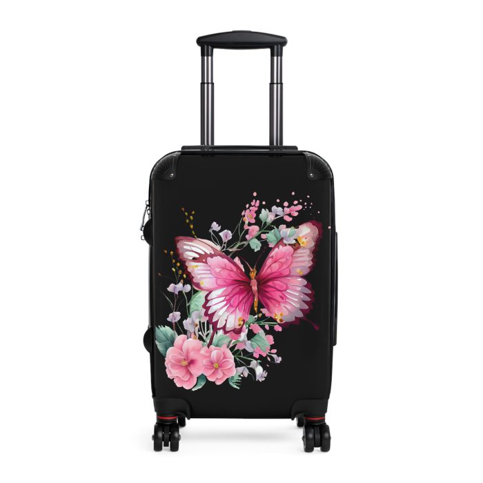 Pink Butterfly Floral Suitcase - A chic travel companion featuring delicate pink hues and butterfly motifs, combining fashion with durability.