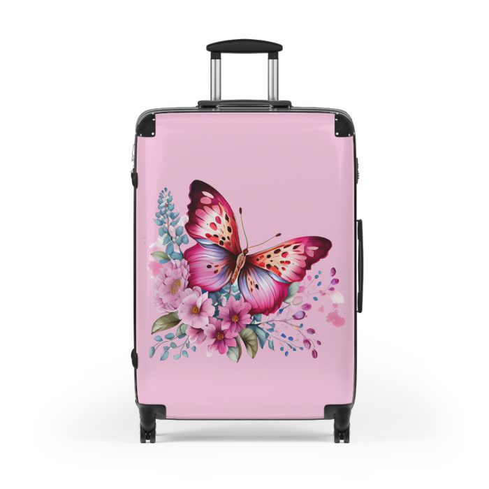 Pink Butterfly Floral Suitcase - A chic travel companion featuring delicate pink hues and butterfly motifs, combining fashion with durability.