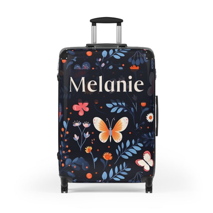 Custom Floral Butterfly Suitcase - A personalized travel essential adorned with intricate floral and butterfly designs, combining style and individuality.