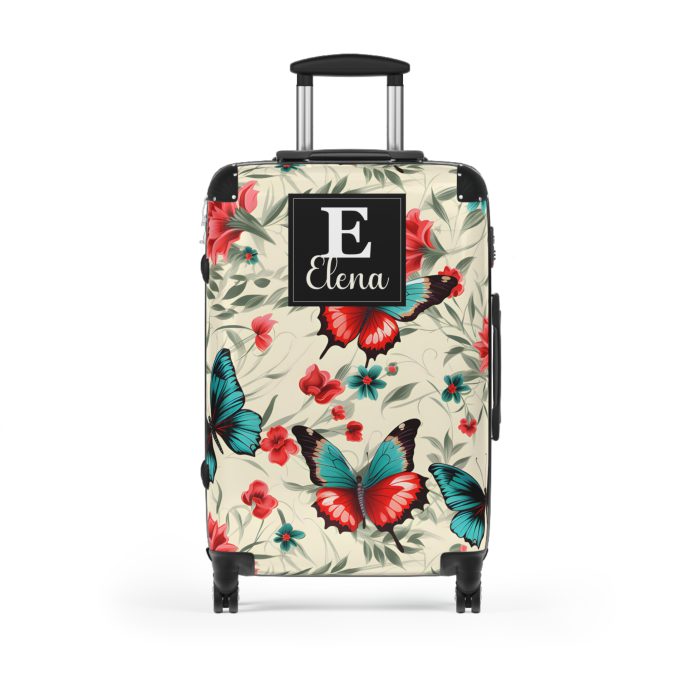 Custom Floral Butterfly Suitcase - A personalized travel essential adorned with intricate floral and butterfly designs, combining style and individuality.