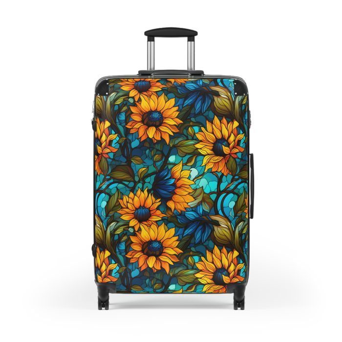 Sunflower Suitcase - A luggage adorned with a bright sunflower design, perfect for travelers who want to bring a touch of cheer and floral beauty to their journeys.