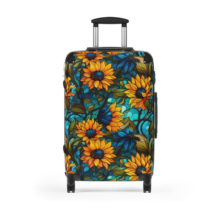 Sunflower Suitcase - A luggage adorned with a bright sunflower design, perfect for travelers who want to bring a touch of cheer and floral beauty to their journeys.