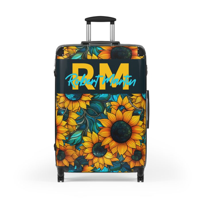 Custom Sunflower Suitcase - A personalized luggage adorned with a bright sunflower design, perfect for travelers who want to add a touch of cheer to their journeys.