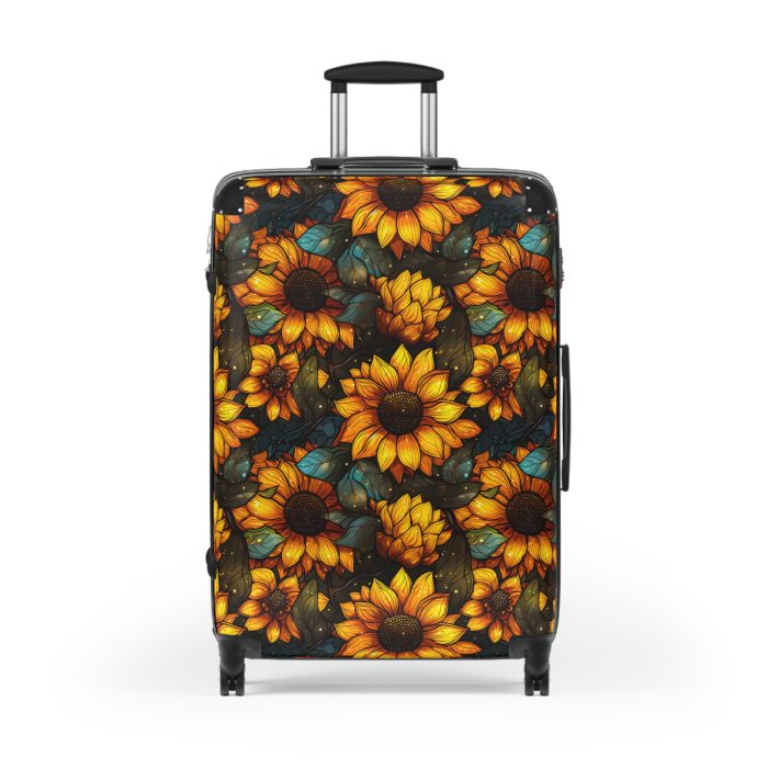 Sunflower Suitcase - A luggage adorned with a bright sunflower design, perfect for travelers who want to bring a touch of cheer and floral beauty to their journeys.