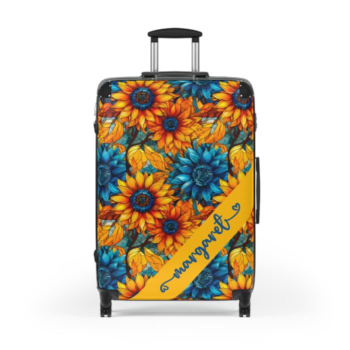 Custom Sunflower Suitcase - A personalized luggage adorned with a bright sunflower design, perfect for travelers who want to add a touch of cheer to their journeys.