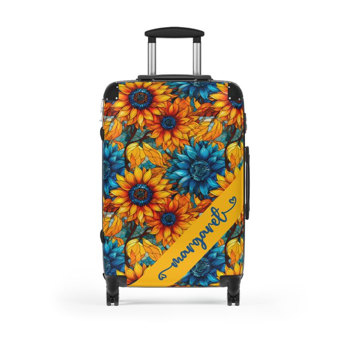 Custom Sunflower Suitcase - A personalized luggage adorned with a bright sunflower design, perfect for travelers who want to add a touch of cheer to their journeys.