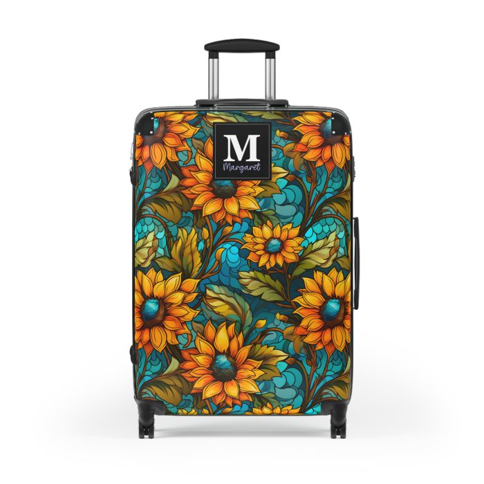 Custom Sunflower Suitcase - A personalized luggage adorned with a bright sunflower design, perfect for travelers who want to add a touch of cheer to their journeys.