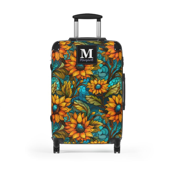 Custom Sunflower Suitcase - A personalized luggage adorned with a bright sunflower design, perfect for travelers who want to add a touch of cheer to their journeys.