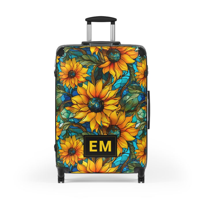 Custom Sunflower Suitcase - A personalized luggage adorned with a bright sunflower design, perfect for travelers who want to add a touch of cheer to their journeys.