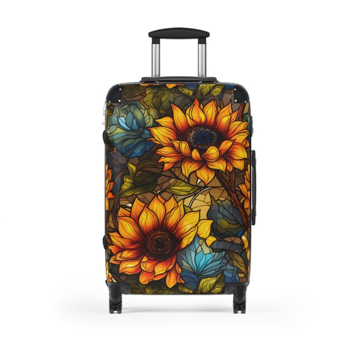 Sunflower Suitcase - A luggage adorned with a bright sunflower design, perfect for travelers who want to bring a touch of cheer and floral beauty to their journeys.