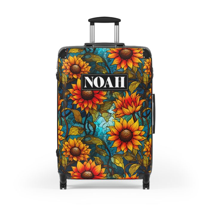 Custom Sunflower Suitcase - A personalized luggage adorned with a bright sunflower design, perfect for travelers who want to add a touch of cheer to their journeys.