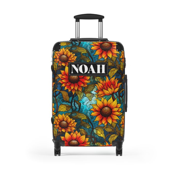 Custom Sunflower Suitcase - A personalized luggage adorned with a bright sunflower design, perfect for travelers who want to add a touch of cheer to their journeys.