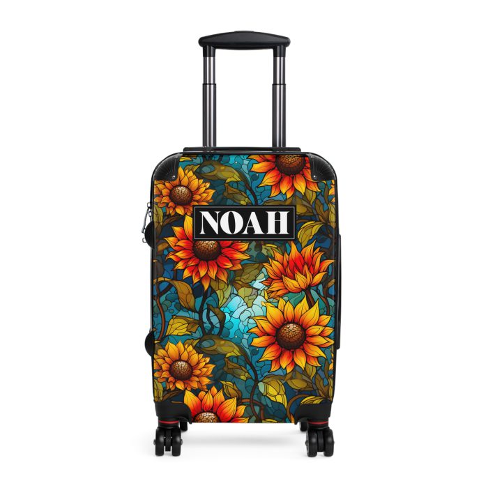 Custom Sunflower Suitcase - A personalized luggage adorned with a bright sunflower design, perfect for travelers who want to add a touch of cheer to their journeys.