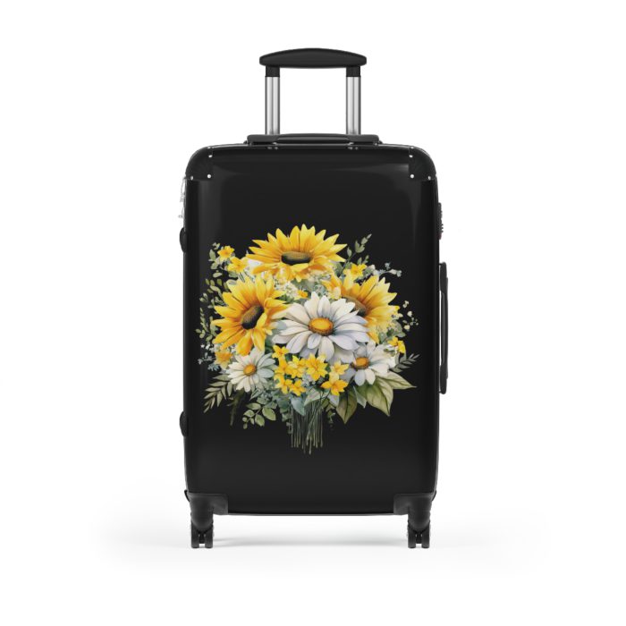 Floral sunflower daisy suitcase, a stylish and enduring travel companion. Crafted with vibrant sunflower and daisy designs, it's the perfect luggage for those who seek elegance on the go.