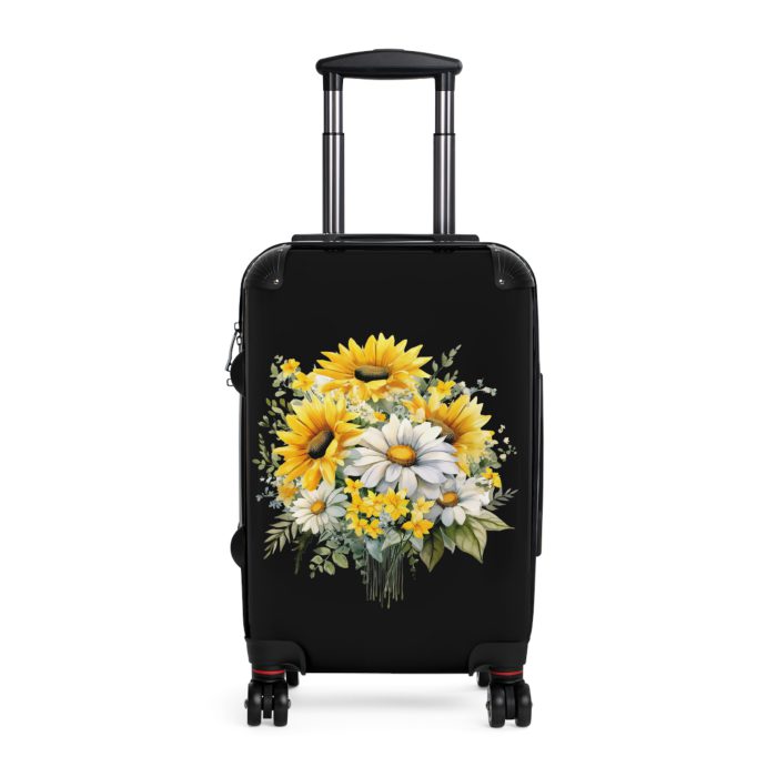 Floral sunflower daisy suitcase, a stylish and enduring travel companion. Crafted with vibrant sunflower and daisy designs, it's the perfect luggage for those who seek elegance on the go.