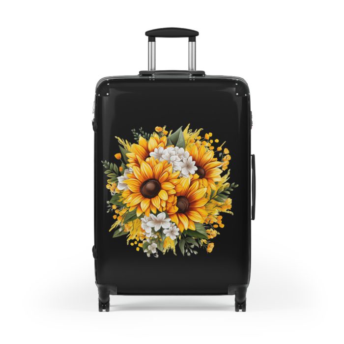 Floral sunflower daisy suitcase, a stylish and enduring travel companion. Crafted with vibrant sunflower and daisy designs, it's the perfect luggage for those who seek elegance on the go.