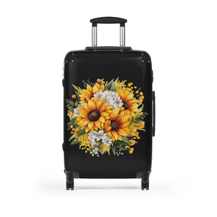 Floral sunflower daisy suitcase, a stylish and enduring travel companion. Crafted with vibrant sunflower and daisy designs, it's the perfect luggage for those who seek elegance on the go.