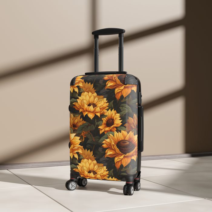 Sunflower Suitcase - A luggage adorned with a bright sunflower design, perfect for travelers who want to bring a touch of cheer and floral beauty to their journeys.Sunflower Suitcase - A luggage adorned with a bright sunflower design, perfect for travelers who want to bring a touch of cheer and floral beauty to their journeys.