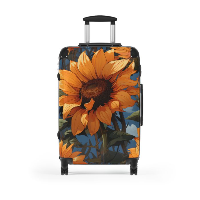 Sunflower Suitcase - A luggage adorned with a bright sunflower design, perfect for travelers who want to bring a touch of cheer and floral beauty to their journeys.Sunflower Suitcase - A luggage adorned with a bright sunflower design, perfect for travelers who want to bring a touch of cheer and floral beauty to their journeys.