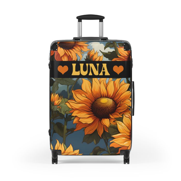 Custom Sunflower Suitcase - A personalized luggage adorned with a bright sunflower design, perfect for travelers who want to bring a touch of cheer and floral beauty to their journeys.