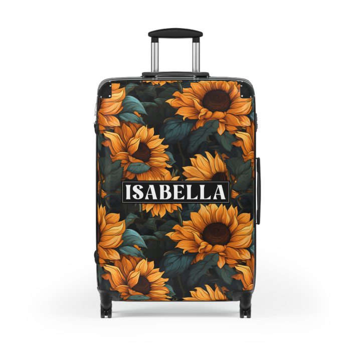 Custom Sunflower Suitcase - A personalized luggage adorned with a bright sunflower design, perfect for travelers who want to bring a touch of cheer and floral beauty to their journeys.