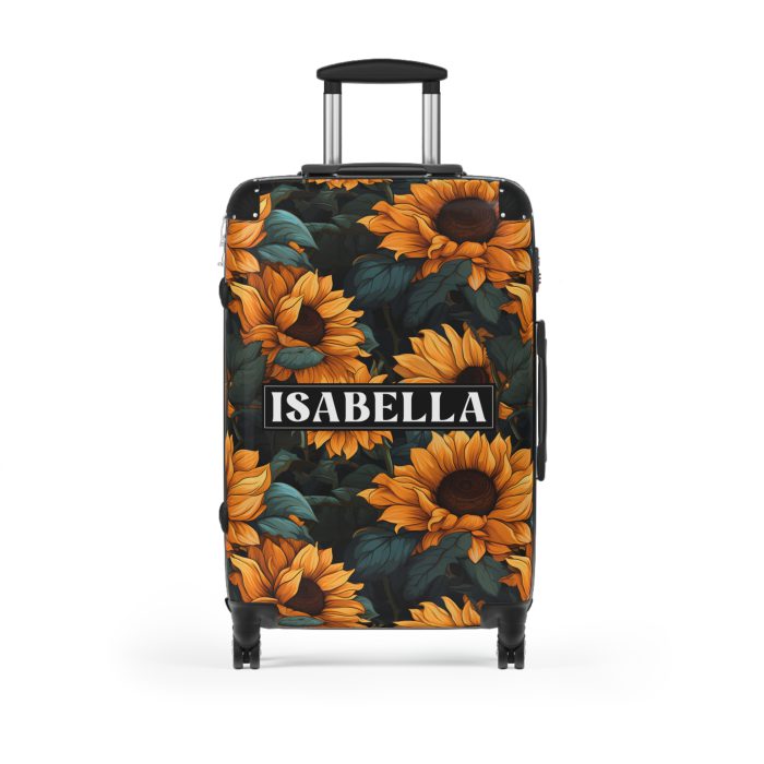 Custom Sunflower Suitcase - A personalized luggage adorned with a bright sunflower design, perfect for travelers who want to bring a touch of cheer and floral beauty to their journeys.