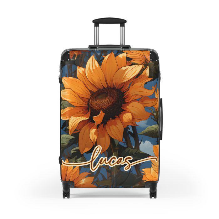 Custom Sunflower Suitcase - A personalized luggage adorned with a bright sunflower design, perfect for travelers who want to bring a touch of cheer and floral beauty to their journeys.