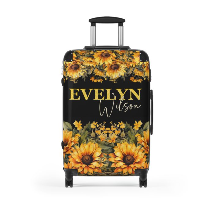 Custom Sunflower Suitcase - A personalized luggage adorned with a bright sunflower design, perfect for travelers who want to bring a touch of cheer and floral beauty to their journeys.