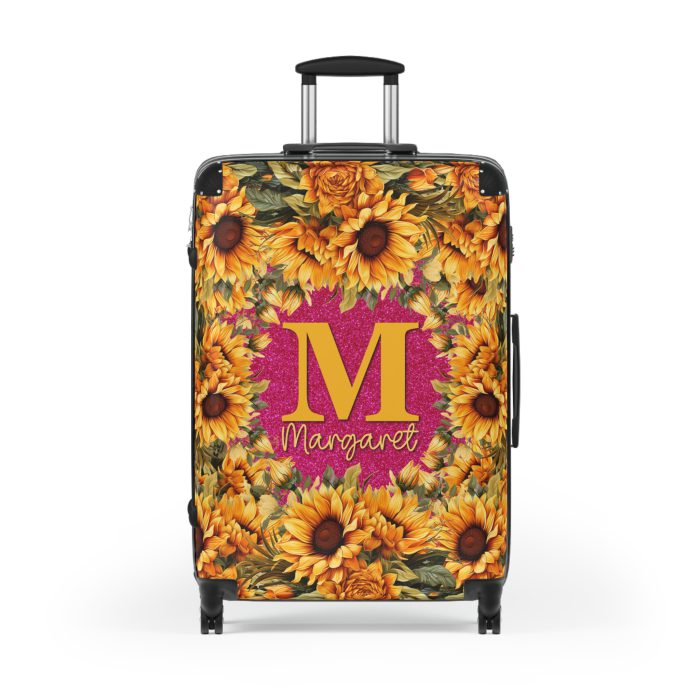 Custom Sunflower Suitcase - A personalized luggage adorned with a bright sunflower design, perfect for travelers who want to bring a touch of cheer and floral beauty to their journeys.