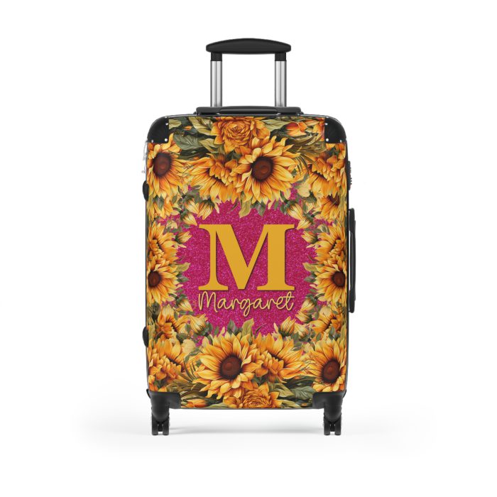 Custom Sunflower Suitcase - A personalized luggage adorned with a bright sunflower design, perfect for travelers who want to bring a touch of cheer and floral beauty to their journeys.