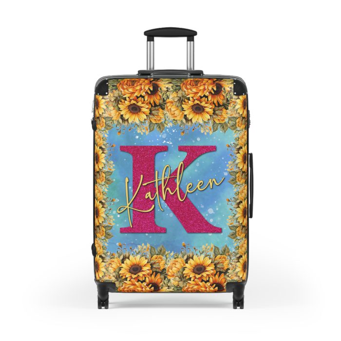 Custom Sunflower Suitcase - A personalized luggage adorned with a bright sunflower design, perfect for travelers who want to bring a touch of cheer and floral beauty to their journeys.