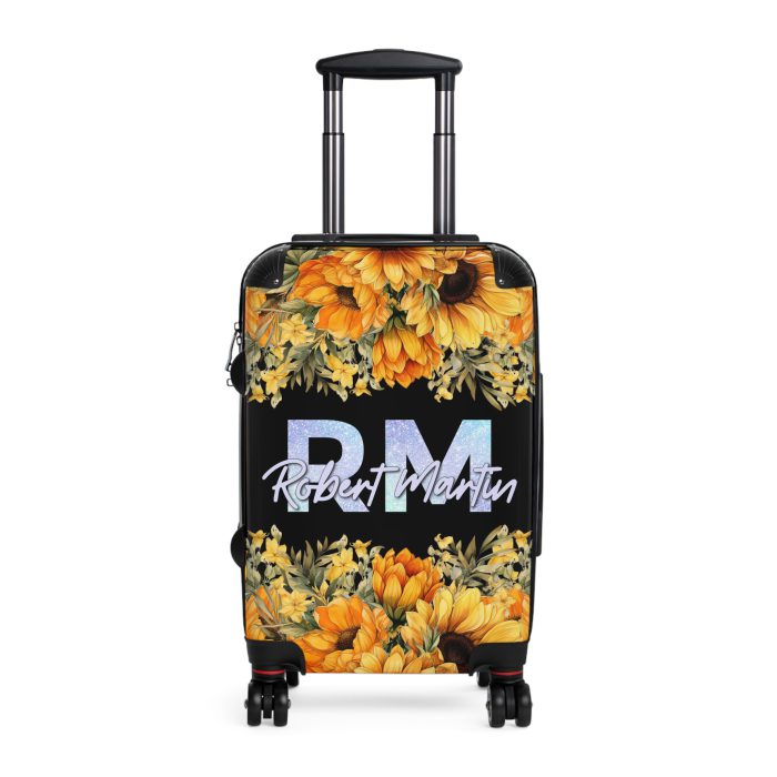 Custom Sunflower Suitcase - A personalized luggage adorned with a bright sunflower design, perfect for travelers who want to bring a touch of cheer and floral beauty to their journeys.