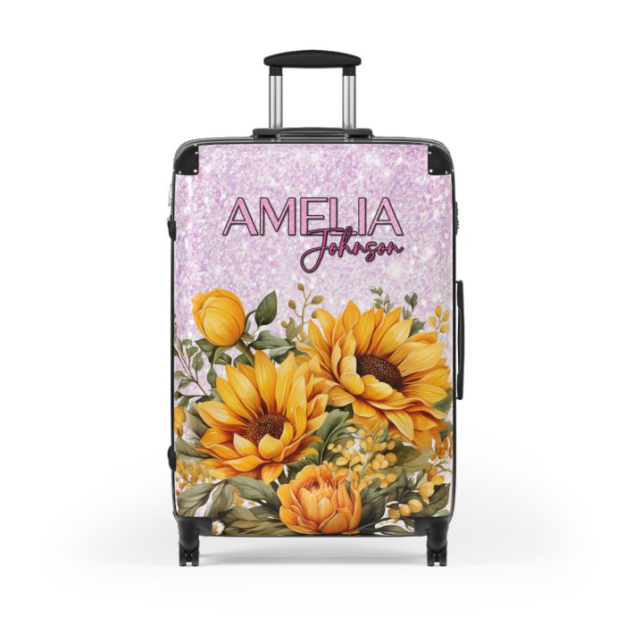 Custom Sunflower Suitcase - A personalized luggage adorned with a bright sunflower design, perfect for travelers who want to bring a touch of cheer and floral beauty to their journeys.