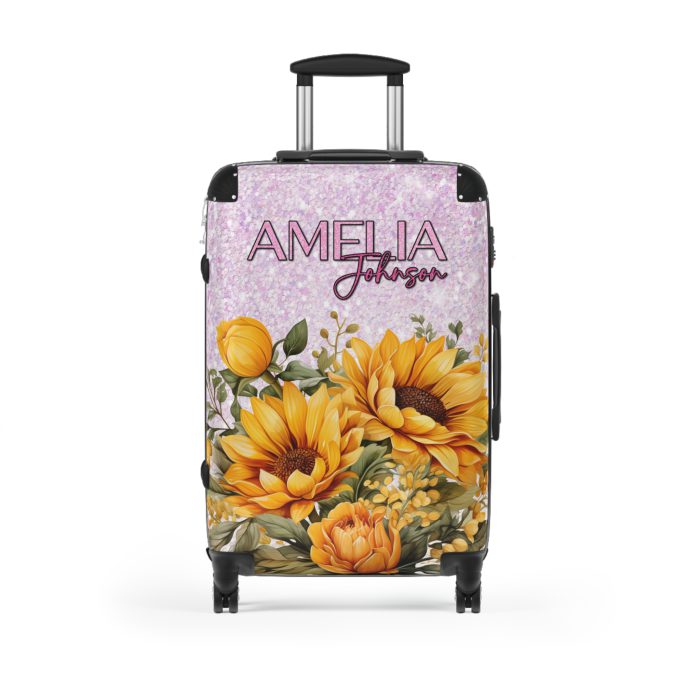 Custom Sunflower Suitcase - A personalized luggage adorned with a bright sunflower design, perfect for travelers who want to bring a touch of cheer and floral beauty to their journeys.