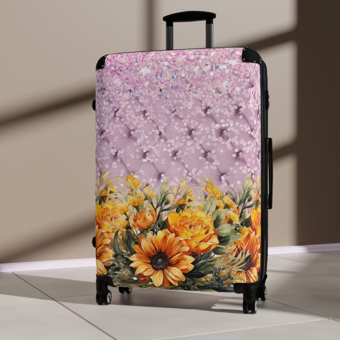 Sunflower Suitcase - A luggage adorned with a bright sunflower design, perfect for travelers who want to bring a touch of cheer and floral beauty to their journeys.Sunflower Suitcase - A luggage adorned with a bright sunflower design, perfect for travelers who want to bring a touch of cheer and floral beauty to their journeys.