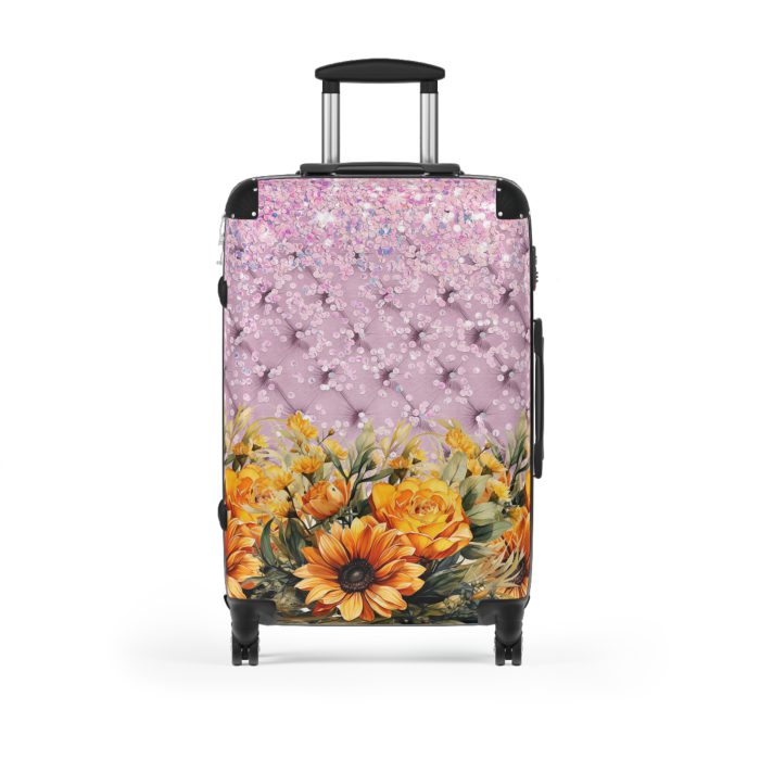 Sunflower Suitcase - A luggage adorned with a bright sunflower design, perfect for travelers who want to bring a touch of cheer and floral beauty to their journeys.Sunflower Suitcase - A luggage adorned with a bright sunflower design, perfect for travelers who want to bring a touch of cheer and floral beauty to their journeys.