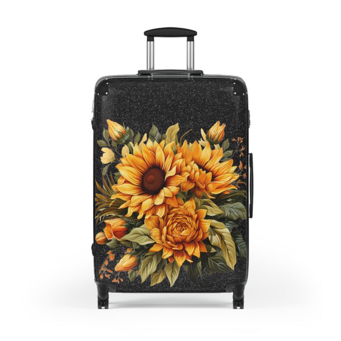 Sunflower Suitcase - A luggage adorned with a bright sunflower design, perfect for travelers who want to bring a touch of cheer and floral beauty to their journeys.Sunflower Suitcase - A luggage adorned with a bright sunflower design, perfect for travelers who want to bring a touch of cheer and floral beauty to their journeys.