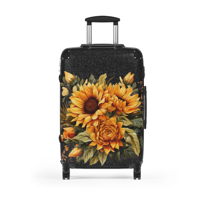 Sunflower Suitcase - A luggage adorned with a bright sunflower design, perfect for travelers who want to bring a touch of cheer and floral beauty to their journeys.Sunflower Suitcase - A luggage adorned with a bright sunflower design, perfect for travelers who want to bring a touch of cheer and floral beauty to their journeys.