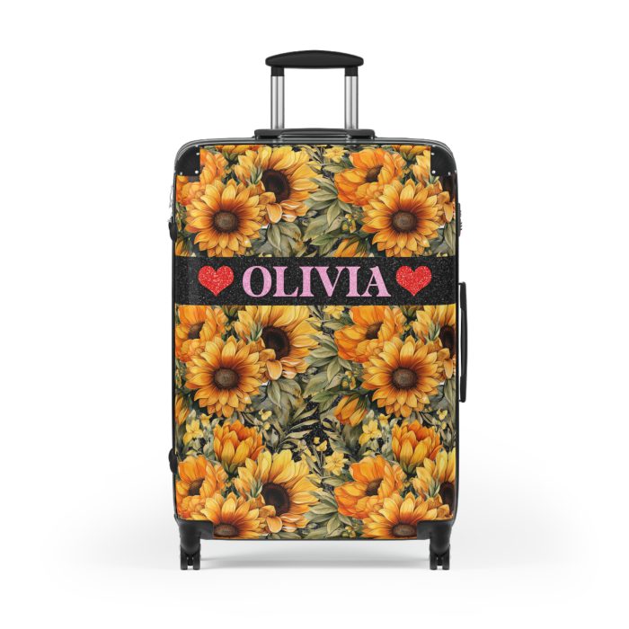 Custom Sunflower Suitcase - A personalized luggage adorned with a bright sunflower design, perfect for travelers who want to bring a touch of cheer and floral beauty to their journeys.