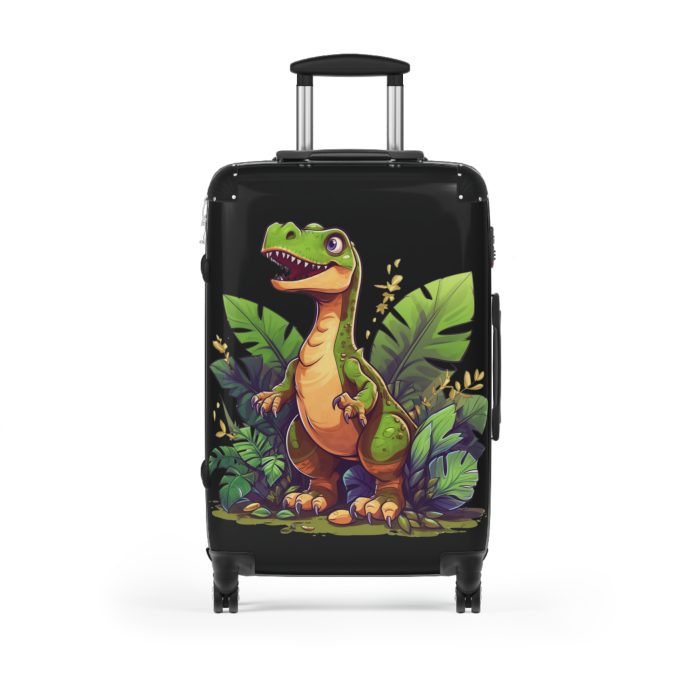 Whimsical cartoon dinosaur suitcase, perfect for travel enthusiasts. Vibrant design and durable build make it a delightful and practical travel companion.