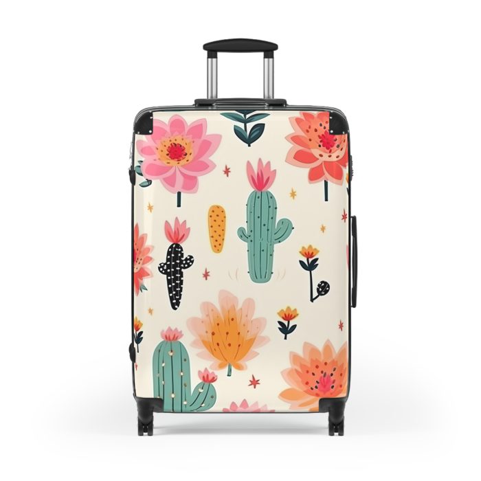 Cactus Floral Suitcase - A stylish travel companion adorned with a captivating cactus floral pattern.