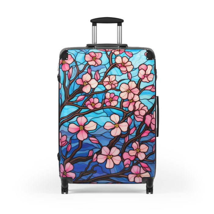 Stained Glass Flower Suitcase - A travel masterpiece adorned with vibrant, stained glass-inspired floral patterns for an artistic touch.