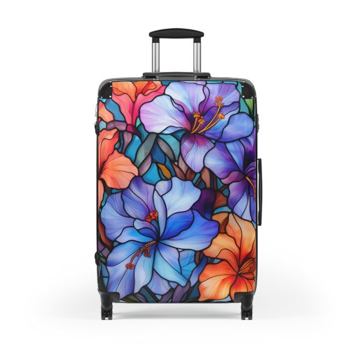 Stained Glass Flower Suitcase - A travel masterpiece adorned with vibrant, stained glass-inspired floral patterns for an artistic touch.